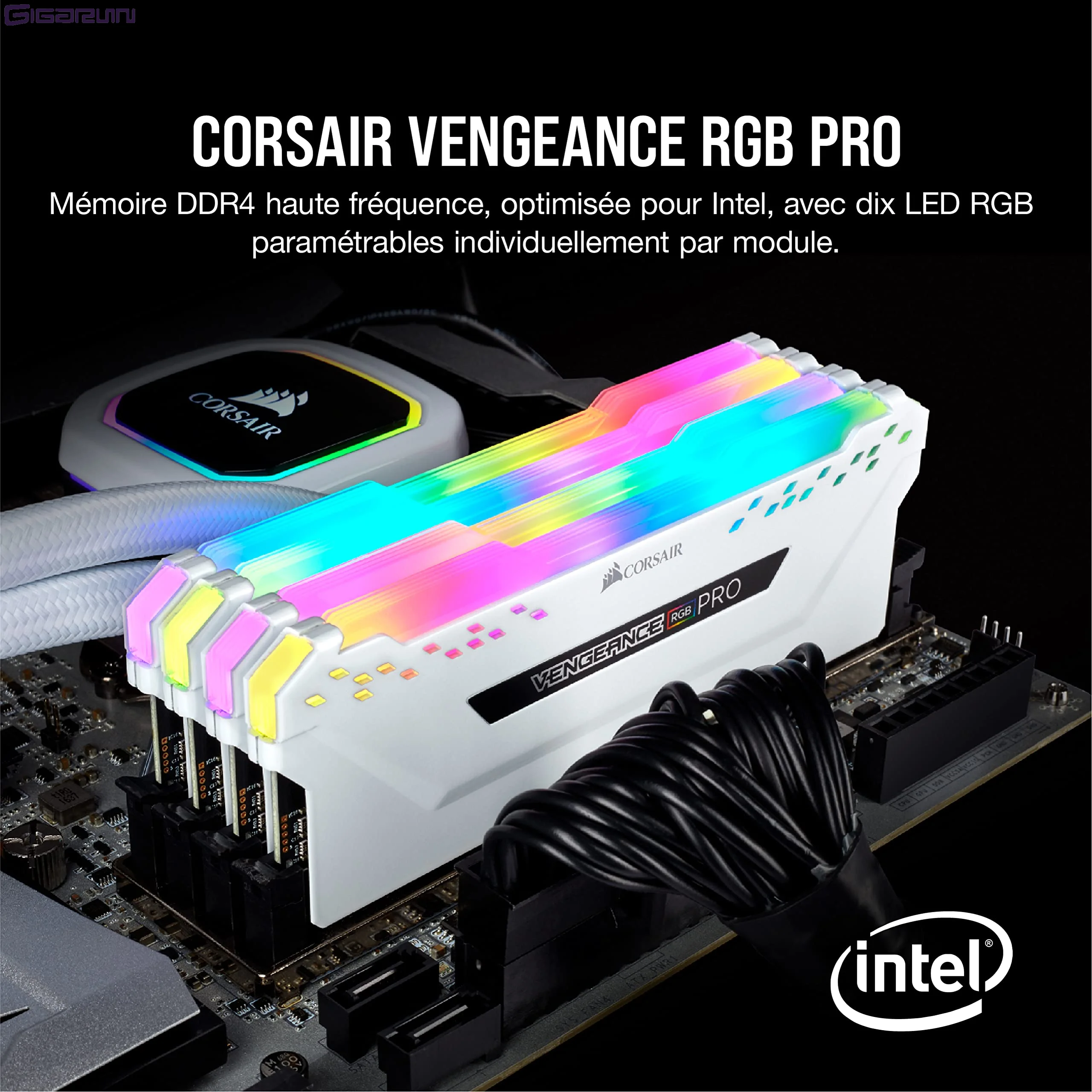 Kit Barrettes mémoire 32Go (2x16Go) DIMM DDR5 Corsair Vengeance  5200MHz CL40 (Blanc)