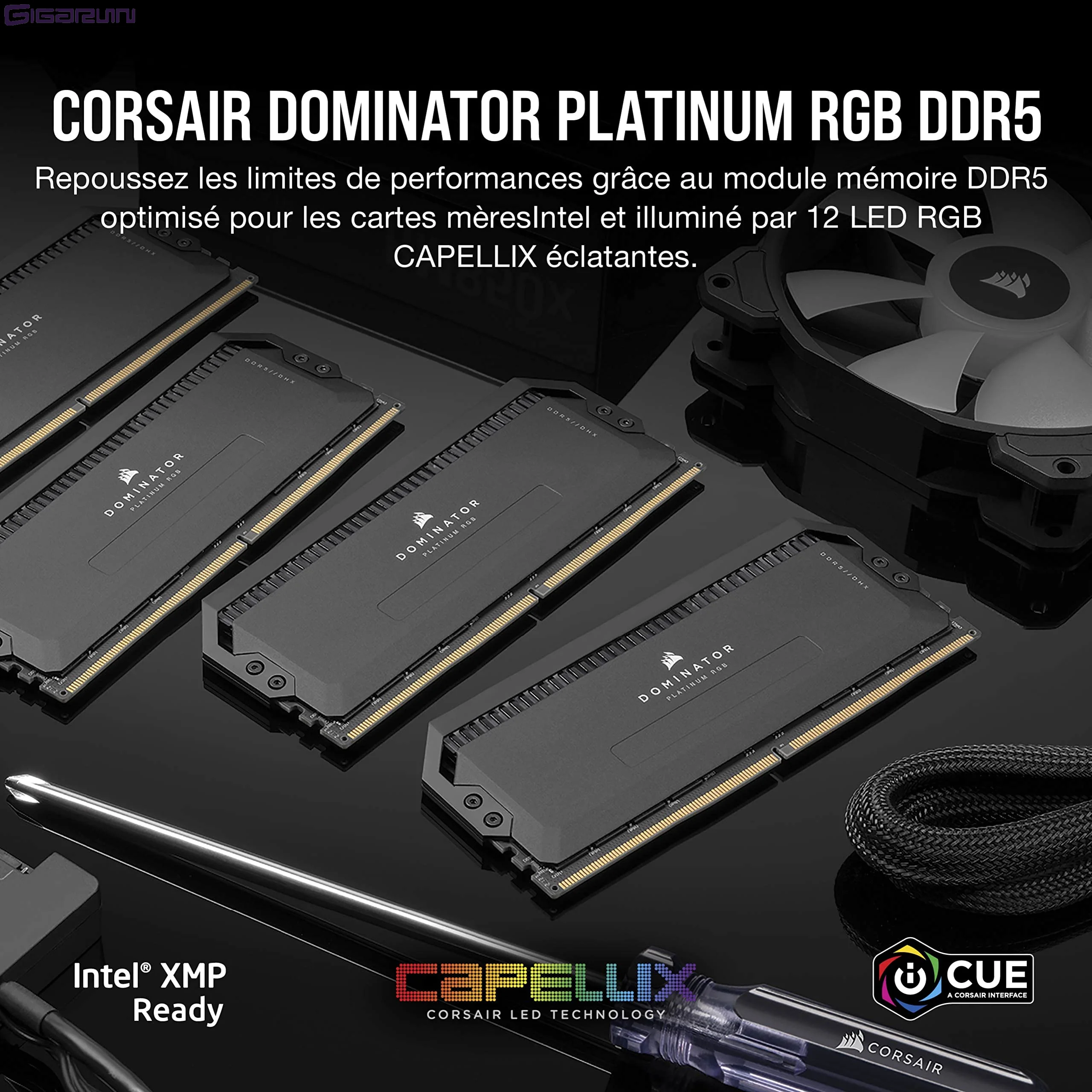 Kit Barrettes mémoire 32Go (2x16Go) DIMM DDR5 Corsair Vengeance RGB  7200MHz CL34 (Noir)