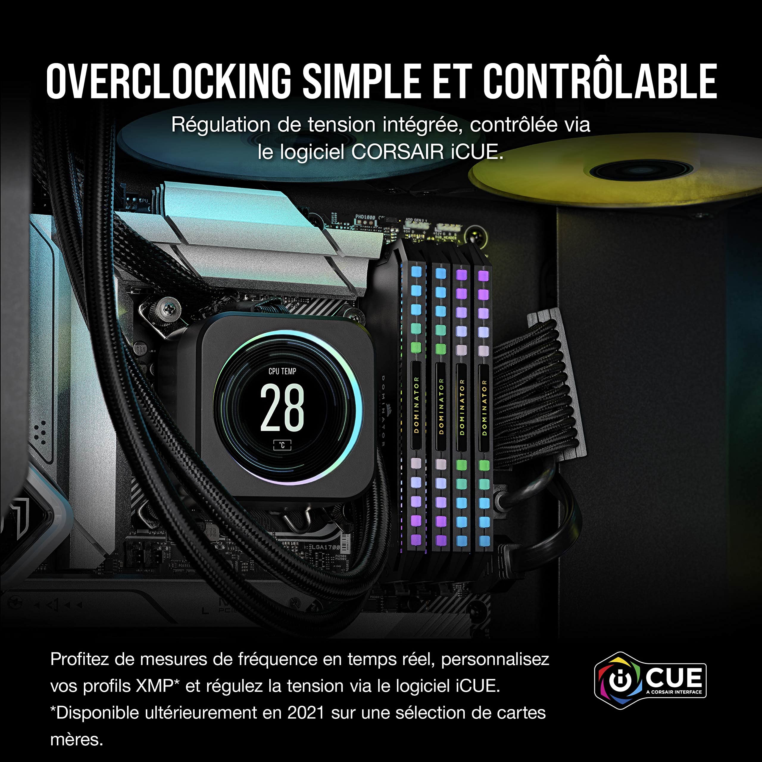 Kit Barrettes mémoire 32Go (2x16Go) DIMM DDR5 Corsair Dominator Platinum RGB 6000MHz (Noir)