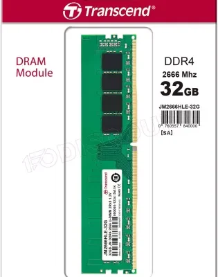 Barrette mémoire 32Go DIMM DDR4 Transcend JetRam 2666Mhz (Vert)