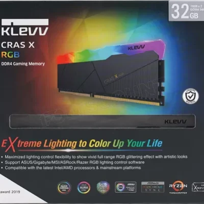 Kit Barrettes mémoire 32Go (2x16Go) DIMM DDR4 Klevv Cras X RGB 3600Mhz (Noir)