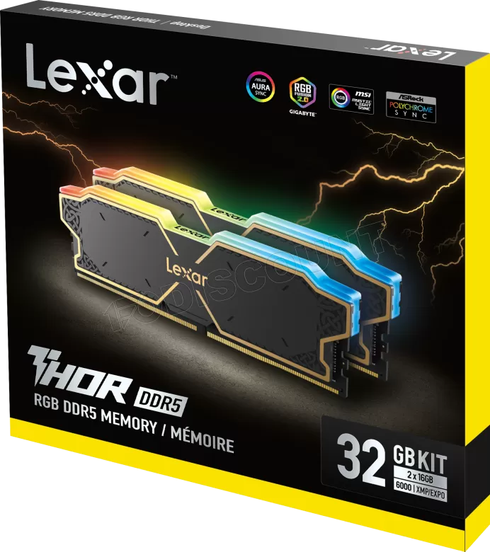 Kit Barrettes mémoire 32Go (2x16Go) DIMM DDR5 Lexar Thor RGB 6000MHz (Noir) – Image 3