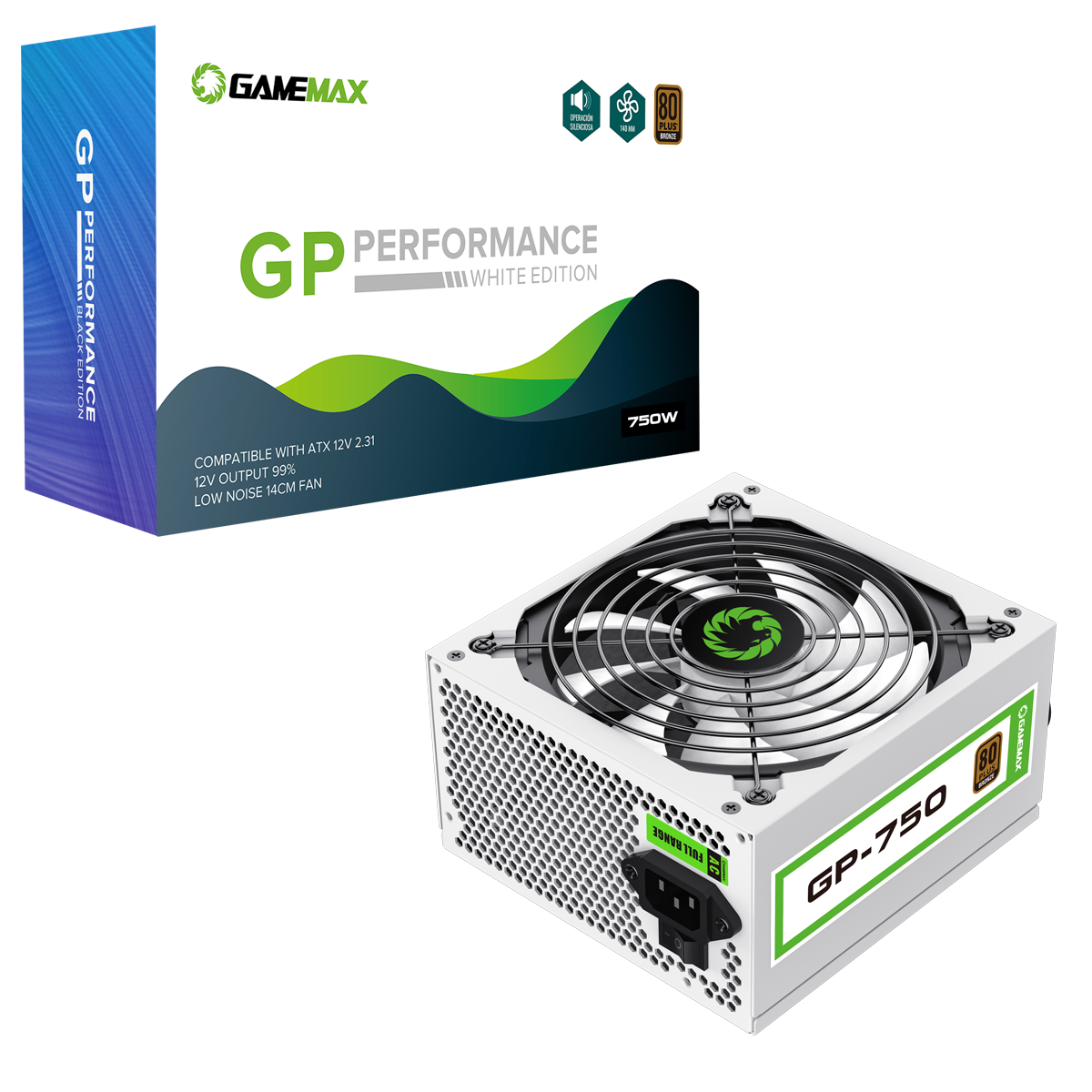 ALIMENTATION GameMAX GP-750 Performance 80+ Bronze ATX 14cm Blanc