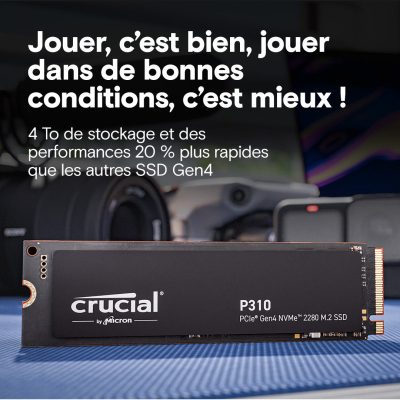 Disque SSD Crucial P310 4To – M.2 NVMe Type 2280 Version OEM (Tray)